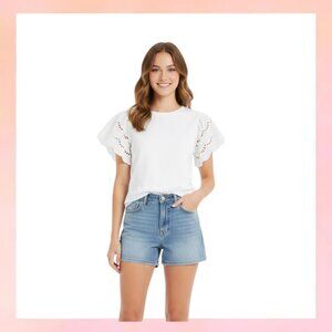 White Eyelet Ruffle Sleeve Blouse – Chic & Feminine Size- Small/Medium